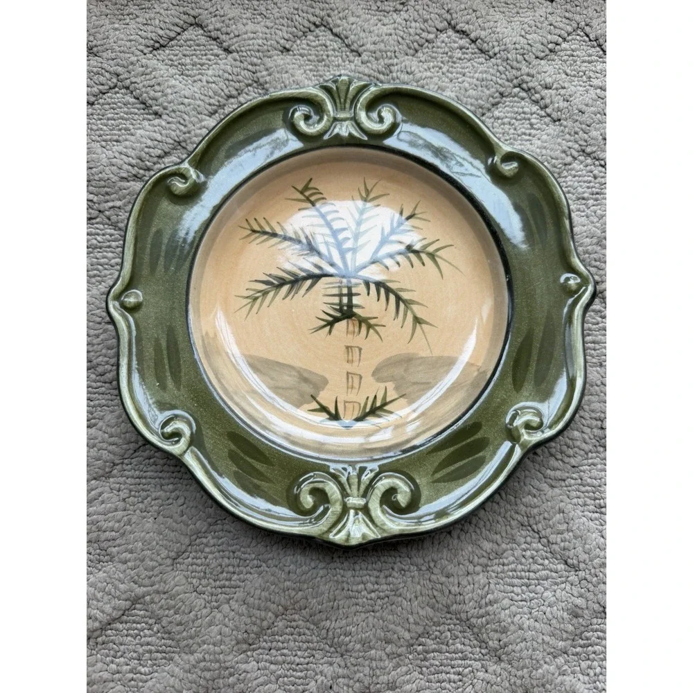 Sauvignon West Indies Tuscan Yellow Green Palm Tree Stoneware Salad Plate